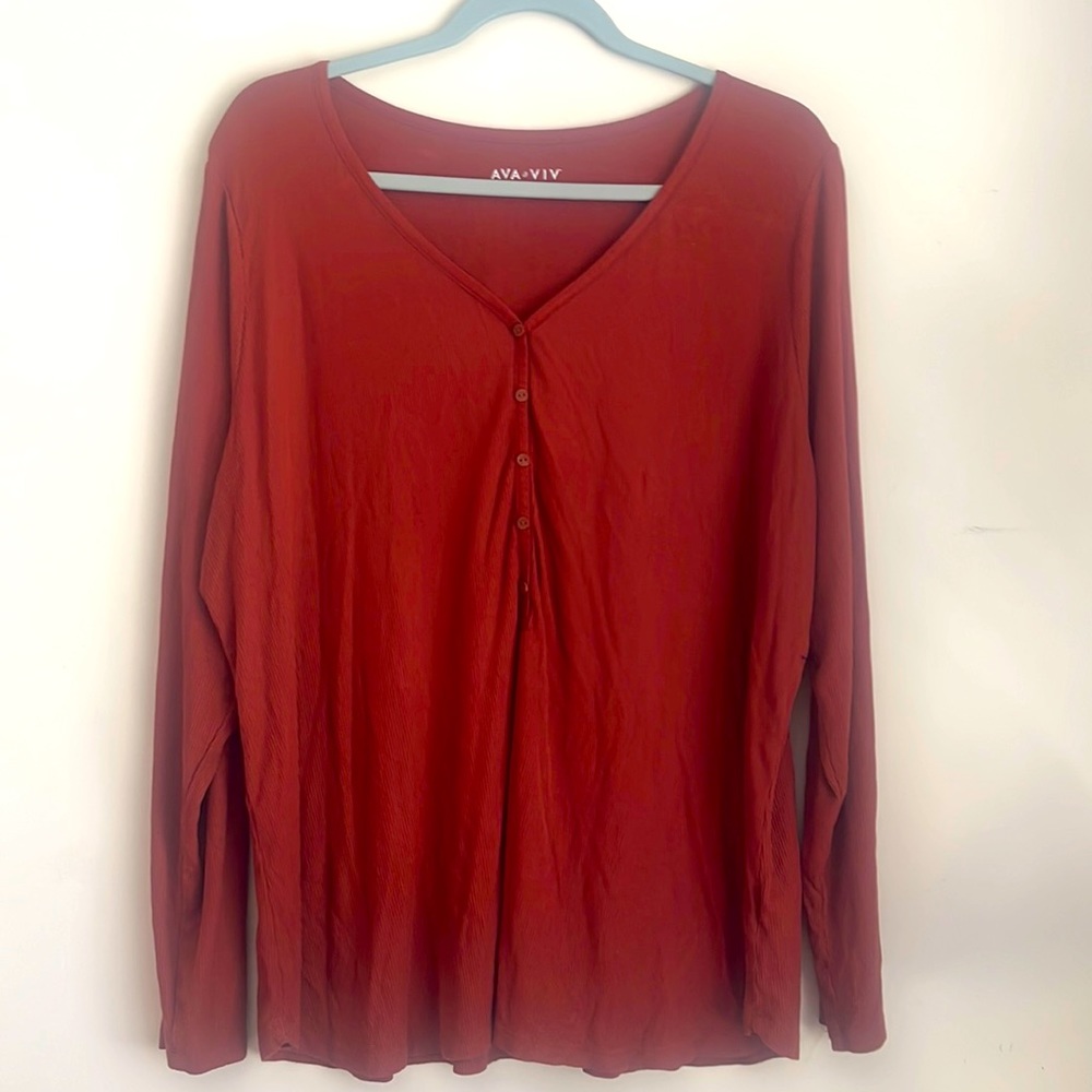 Ava & Viv Rust Ribbed Long Sleeve Shirt Women’s Size 1X
